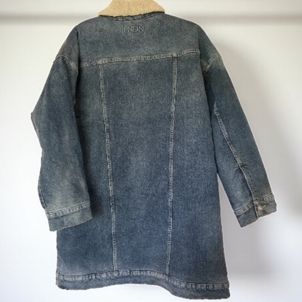 LNDN Denim Sherpa Lined Denim Trench Coat Style Jean Jacket - Size Medium (NWT) - Picture 5 of 6